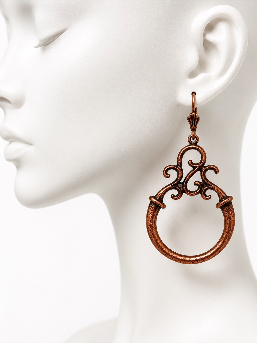Copper Scrollwork Hoop Earrings - Statement Boho Jewelry - Picture 4 of 6